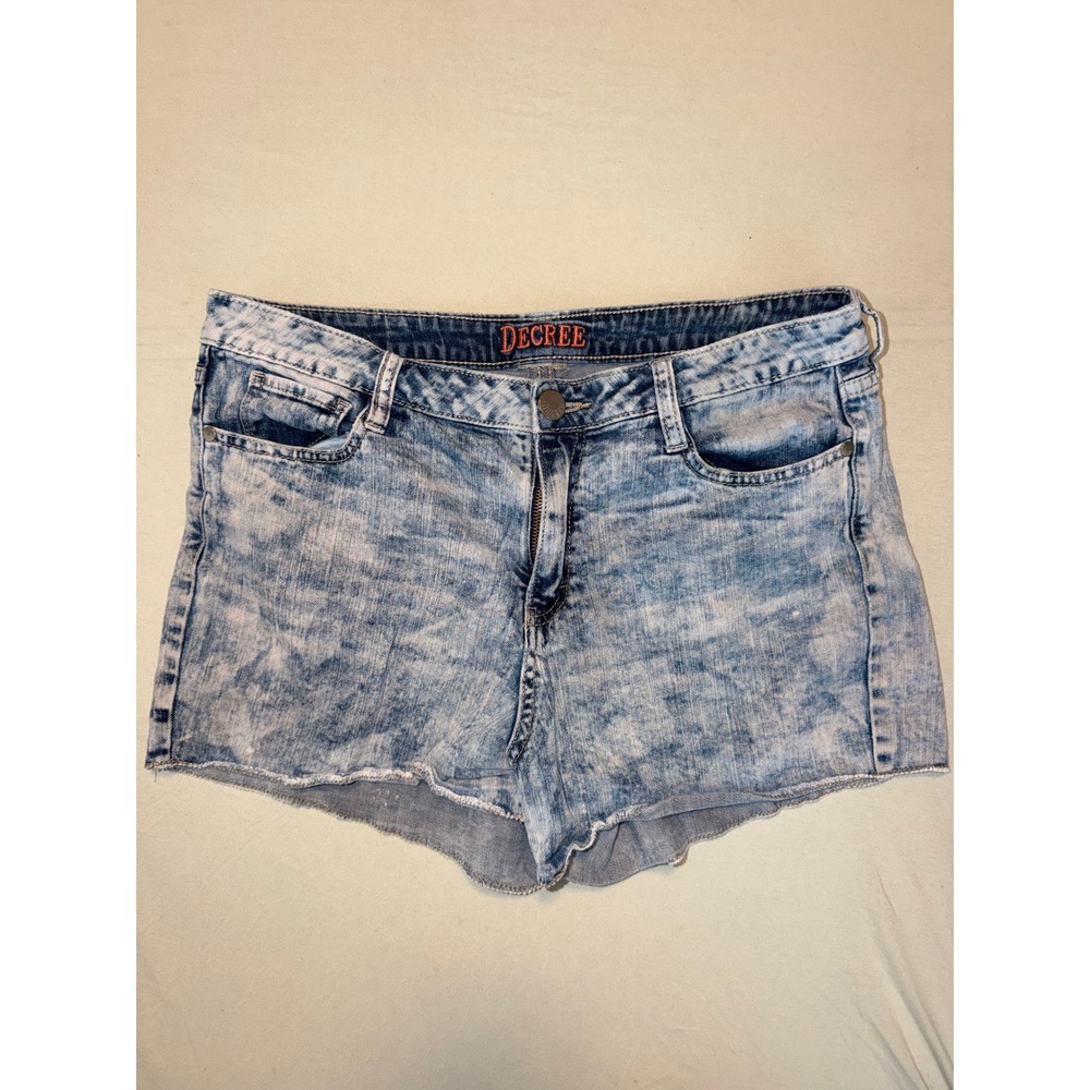 Decree Womens Blue Acid Wash Denim Cut Off Shorts Size 15 99% Cotton Raw Hem